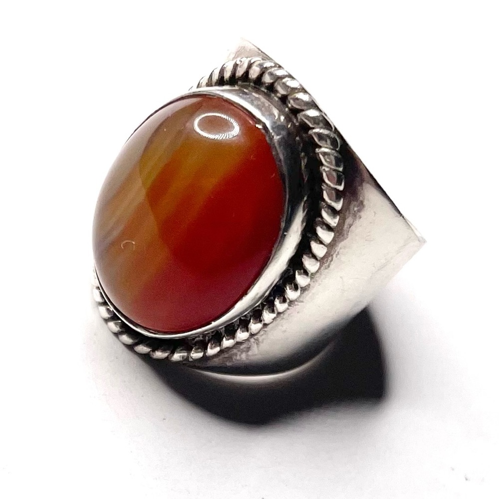 Vintage Sterling Silver Thick Carnelian Agate Ring size 8 - Picture 5 of 11